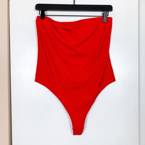 BP Red Ribbed Strapless Bodysuit - Picture 1 of 6